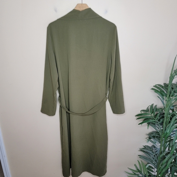 Kate Kasin | Olive Green Long Draped Open Front Jacket Cardigan with Tie Size XL - Picture 4 of 4